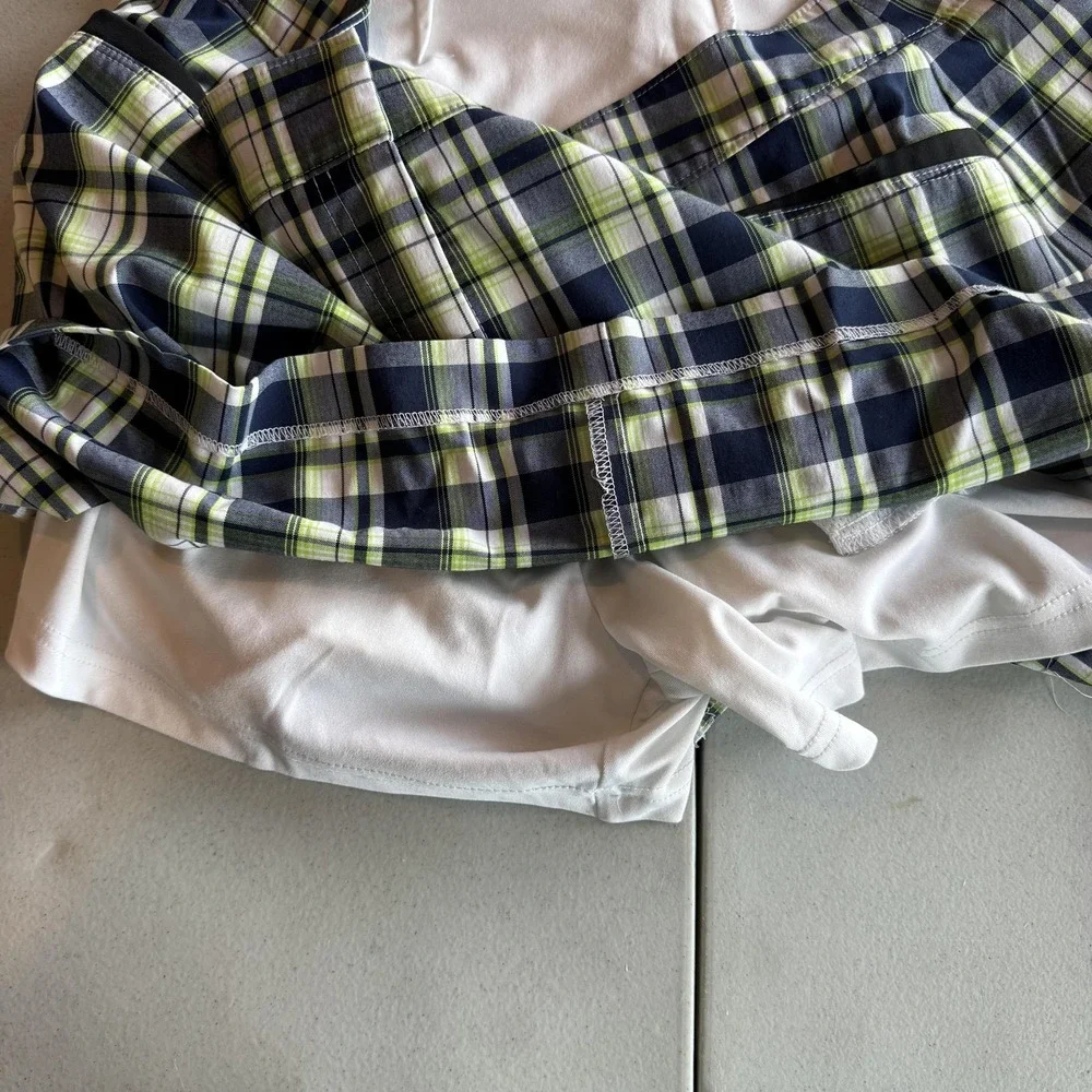IZOD Golf Skort Womens 14 Blue Green‎ Plaid Lined Pockets Athletic Summer Casual